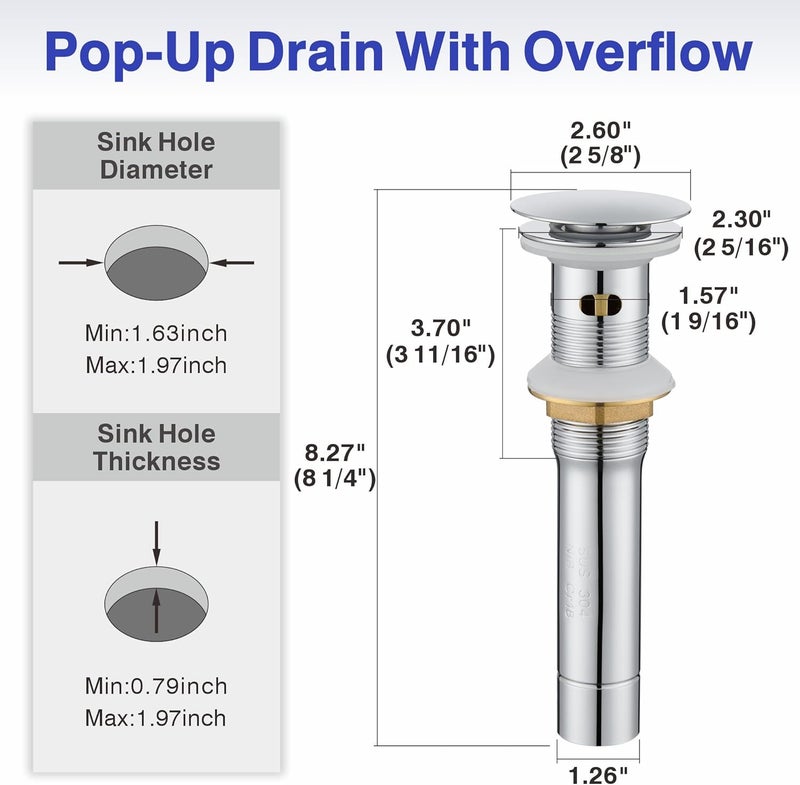 Kablle Bathroom Sink Faucet with Pull Down Sprayer, Chrome Single Handle Pull Out Faucet with Pop-Up Drain, 1 or 3 Hole Laundry Bar Basin Faucet with Deck Plate, KBL-7002C-CL - Image 3